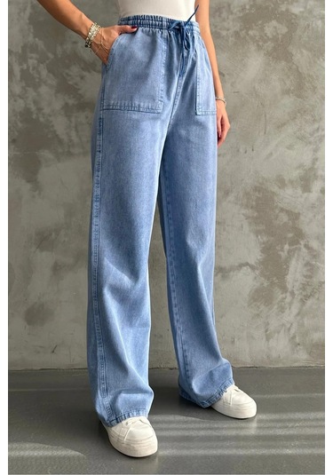 4572 Kadın Parça Boya Palazzo Pantolon Mavi Mavi