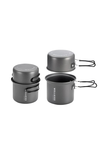 2 Adet Kamp Tencere Saplı Ultralight Açık Pot Alüminyum Alaşımlı Gri - Siyah