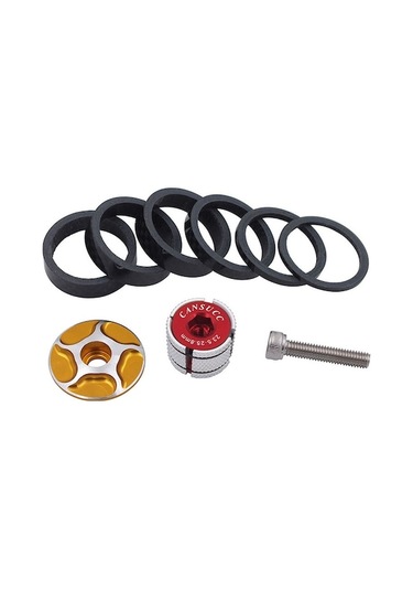 Bisiklet Ön Fıçya Koruması 28.6mm Karbon Fiber Aralayıcı Seti - Alüminyum Kapaklı Altın Renkli Genişletilebilir Kilit Ve Somun Çok Renkli Çok Renkli