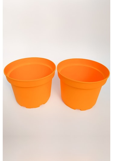 19 Cm Büyük Boy Saksı 2 Adet Turuncu Tekpar Dekoratif Plastik