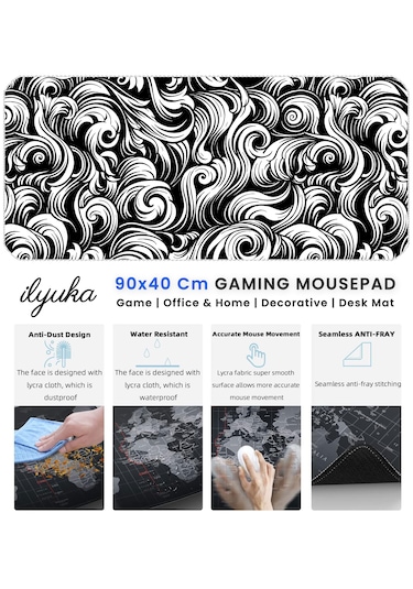 İlyuka Mousepad 90x40cm Büyük Boy Xxl Black And White Abstract