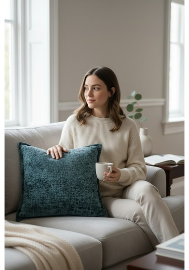 Kırlent İthal Kadife Kumaş 3'lü Set - Yumuşak Dokulu Dekoratif Özel Tasarım Kırlent Kılıfı Turkuaz