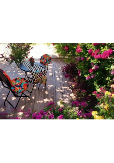 Renkli Yapraklı Metal Bahçe Takımı - 4 Sandalye + 1 Masa