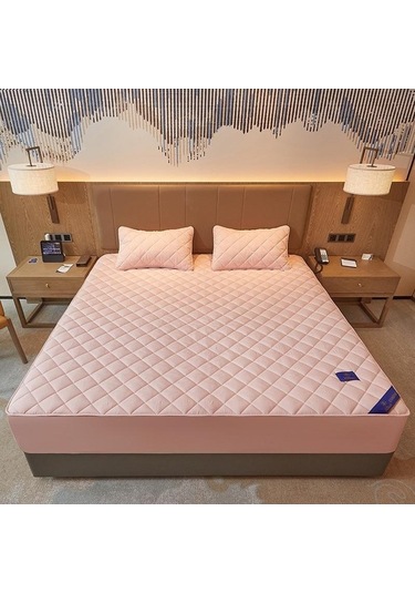 Pembe Pamuk Yastıklı Çarşaf Saf Pamuk Tek Parça Saf Renk Simmons Yatak Örtüsü Kaymaz Toz Kapağı - 120 200 Pembe