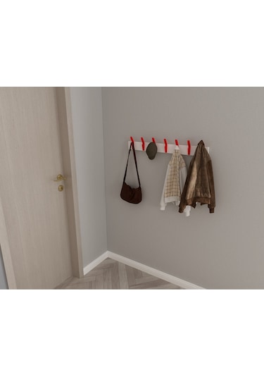 Hepsi3boyutlu Modern Duvar & Kapı Kanca Askılık - 7 Adet Kırmızı Kanca Askılık - Model No : 3 Kırmızı