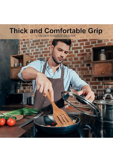 Vkemall Doğal Teak Ahşap Mutfak Gereçleri Seti - 10 Parça, El Yapımı, Toksiksiz, Anti Yapışkan, Mutfak Gerekli Malzeme Kahverengi