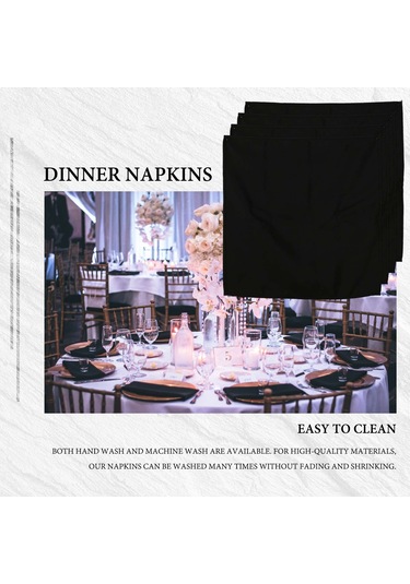 12 Adet Peçete Yemek Bezi, Restoran Düğün Otel Yemek Partisi İçin Siyah
