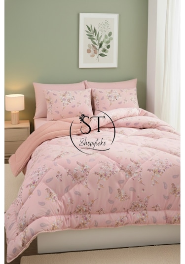 Çift Kişilik Çiçekli Welsoft Yorgan Çift Taraflı 195x215 Pembe