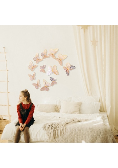 Tenfowee Altın 3d Kelebek Duvar Sticker, Ev Dekorasyonu, Salon & Çocuk Odası, Dıy Şekillendirilebilir, Parlak Kağıt Malzeme, 12 Adet Altın