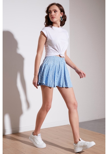 Lela Beli Lastikli Mini Şort Etek Bayan Etek 5864024 Bebe Mavi