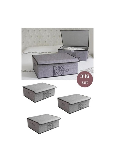 Flosoft 3 Adet Keçe Kapaklı Baza Hurcu, Çok Amaçlı Düzenleyici Organizer 50x40x19 Cm Gri