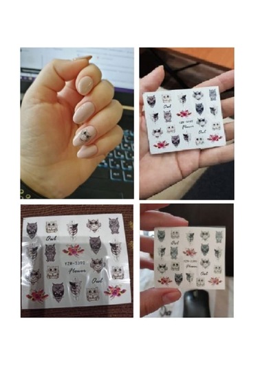 Baykuş Çiçek Tırnak Dövme Vinil Sticker Tırnak Dövmesi Renkli Nail Art Tattoo 6x5.5cm
