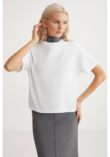 Lottie Kadın Regular Kalıp Bisiklet Yaka %100 Pamuk Kısa Kollu Beyaz T-shirt