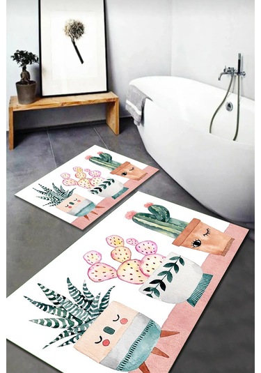 Banyo Paspas Takımı 2'li Set Kaymaz Tabanlı Yıkanabilir Os201 Çok Renkli