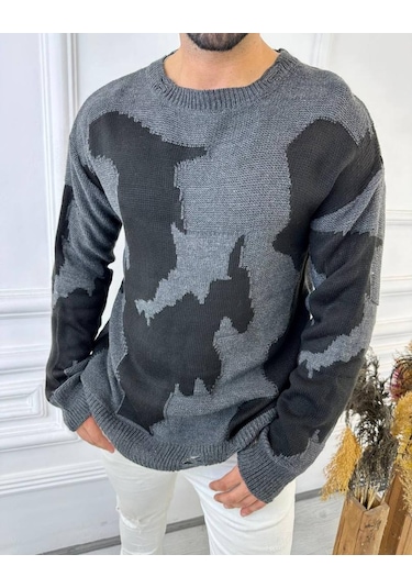 Kazak Çift Kat Örme Natural Pamuk Kazak Yırtık Detaylı Lazer Kesim Salaş Triko Kazak Siyah