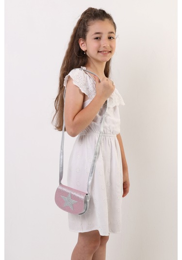 Kız Çocuk Sim Kapaklı Yıldız Detaylı Mıknatıs Kapamalı Omuz Çanta Pembe