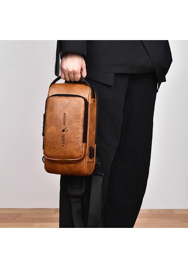 Sones Weıxıer X318 Tek Omuzlu Çapraz Askılı Erkek Su Geçirmez Hırsızlığa Karşı Küçük Sırt Çantası Açık Kahverengi