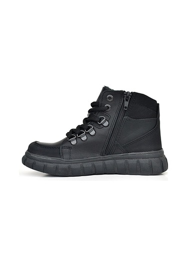 Rakerplus Hakiki Deri Siyah Fermuarlı Siyah Tabanlı Erkek Çocuk Bot Siyah