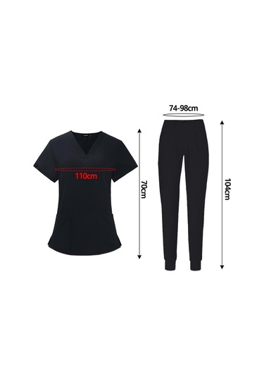 Dolıty Erkek Kadın Scrubs Seti V Yaka Fırçalama Üst L-siyah