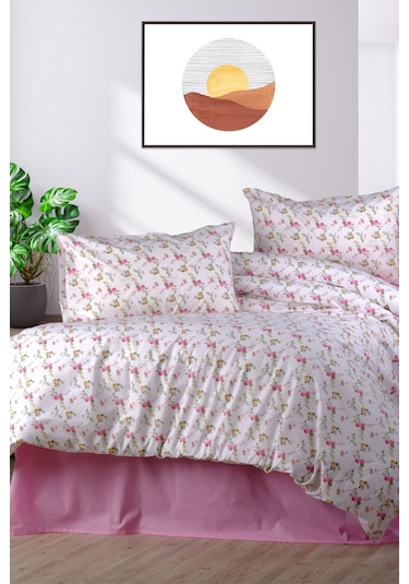 Aytunç Çiçek %100 Pamuklu Çift Kişilik Nevresim Takımı 200x22... Beyaz
