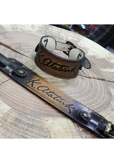 Kemal Atatürk Imzalı Hakiki Deri Bileklik - Kolye - Bk02 Çok Renkli