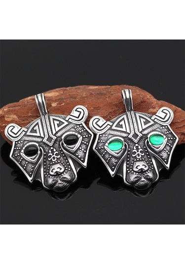 Antik Gümüş & Yeşil Titanyum Çelik Ayı Kafa Kolye Kolye Moda Aksesuarları Erkek Kazak Kolye Metal Chain Çok Renkli