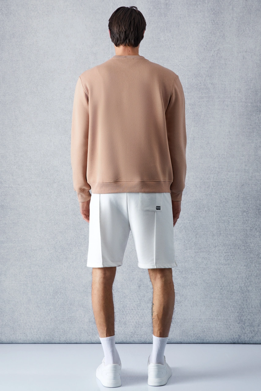 Grımelange Travıs Erkek Organik Kumaşlı Yumuşacık Regular Fit Yuvarlak Yakalı Bej Sweatshirt Bej