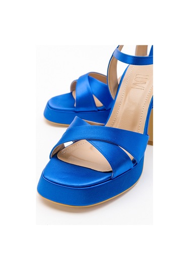 Luvishoes Lello Sax Mavi Saten Kadın Topuklu Ayakkabı Saks Mavi