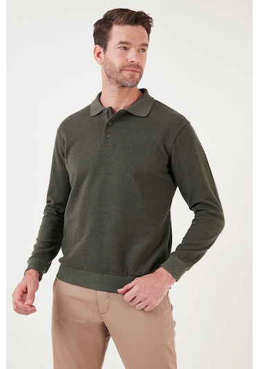 Buratti Pamuk Karışımlı Regular Fit Erkek Polo Yaka Kazak 456223 Haki