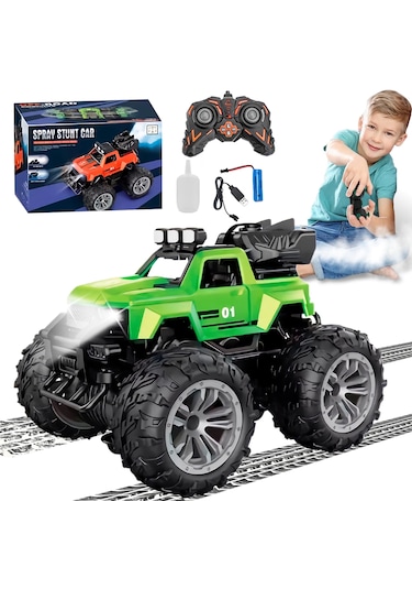 Uzaktan Kumandalı Şarjlı Duman Atan Araba 4x4 Buharlı Işıklı Uzaktan Kumandalı Off Road Araba Rc Stu Yeşil