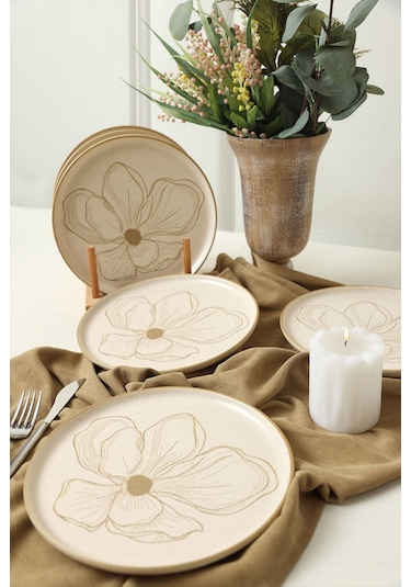 Keramika Taupe Bloom Nordıc Pasta Tabağı 22 Cm 6 Adet 22529 Krem