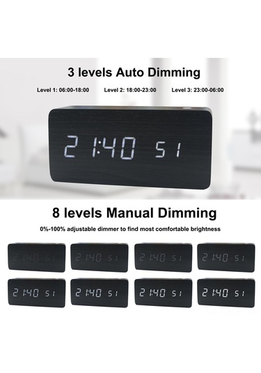 Gajeena Ahşap Dijital Alarm Saat, Led Büyük Ekran, 8 Seviye Parlaklık, Ses Kontrolü, Zaman-tarih-sıcaklık Gösterimi, Otomatik/manuel Aydınlatma Bambu