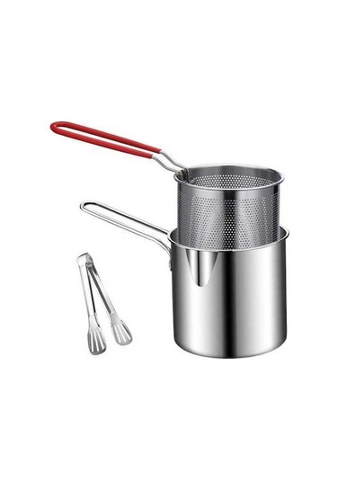 Novahub 304 Paslanmaz Çelik Süzgeçli Süt Tencere, Mutfak Yardımcısı, Patates Kızartması, Tempura, Fritöz Tava Gümüş