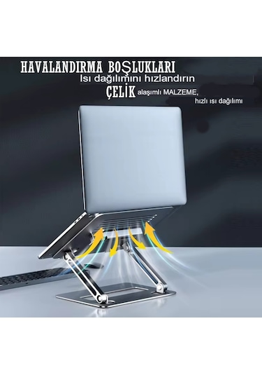 Çelik Düz Model Katlanır Laptop Standı Dizüstü Bilgisayar Tablet