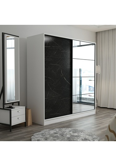Minar Kale 2 Kapaklı Aynalı Sürgülü Dolap 180 Cm-byz/royal Mermer 210cm