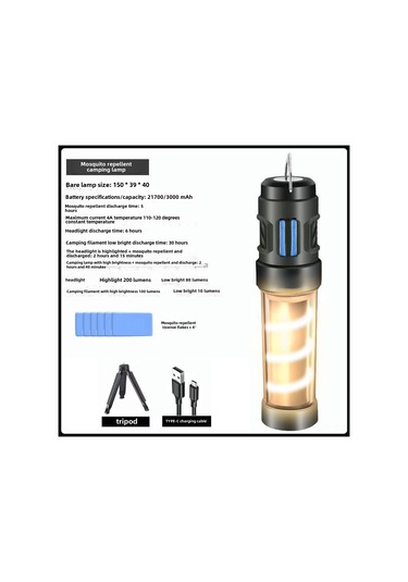 Reedark Dış Mekan Led Entegre Kovucu, Type-c Şarjlı Taşınabilir Mıknatıslı Üçgen Ayaklı Kamp Ve Çadır Işığı Asker Yeşili Çok Renkli