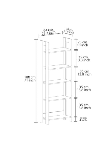 Country Dekoratif 5 Raflı Ev-ofis Kitaplık, Modern Kütüphane - Antik Ceviz