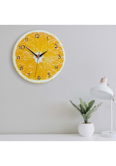 CajuArt Dekoratif Ahşap Portakal İçi Yuvarlak Mutfak Duvar Saati Ahşap