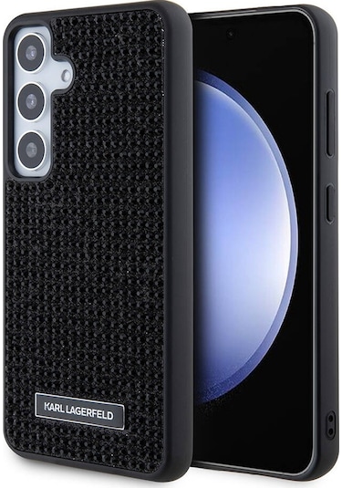 Galaxy S24 Plus Uyumlu Kılıf Taşlı Metal Logo Lisanslı Kapak Siyah