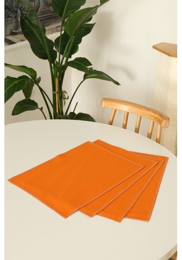 Yakacihome 4'lü Pera Turuncu Biye Detaylı Duck Keten Yıkanabilir, Leke Tutmaz Supla Amerikan Servis Seti Turuncu