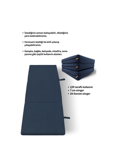 Mavi Katlanır Sünger Misafir Yer Yatağı Ve Balkon Minderi 7cm Mavi