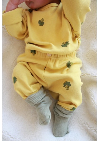 Brokoli Baskılı Bebek Alt Üst Takım Hardal