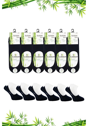 Bambu Erkek Babet Lacivert Çorap Dikişsiz Görünmez Kaydırmaz Topuk Silikonlu 6'lı Paket Lacivert