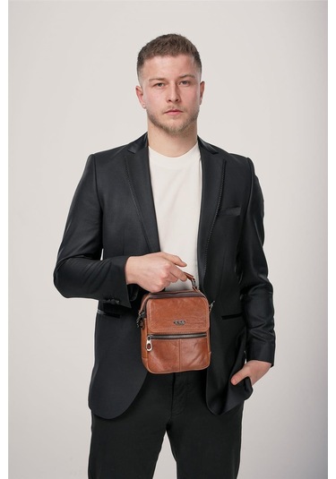 Ççs 31604 Hakiki Deri Askılı Çanta Kahve