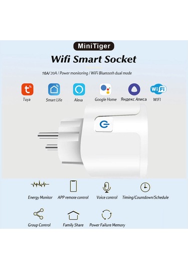 Konesam Tuya Wifi Akıllı Priz: Enerji Ölçerli, Uzaktan Kontrol, Avrupa Standart, 16a/20a