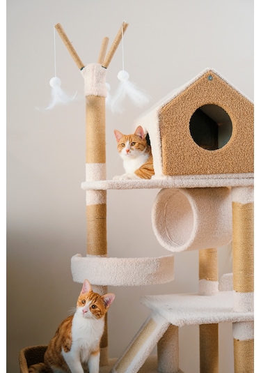 Kuara Bella Kedi Ağacı 3 Katlı Tırmalama Direği Yatak ve Oyuncaklı