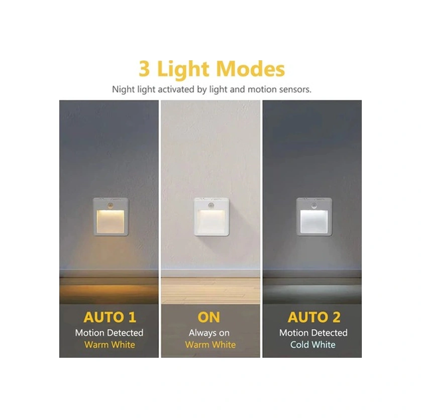 Fastbuy Döresshop Sensörlü Led Gece Lambası - 2'li Paket, Otomatik Açma/kapama, Ayarlanabilir Parlaklık Beyaz Beyaz