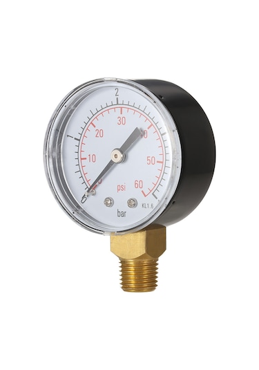 Yaleker Kompakt Çift Skaleli Hidrolik Basınç Ölçer, 0-60 Psı/0-4 Bar, 50mm Çap, 1/4" Npt Bağlantı