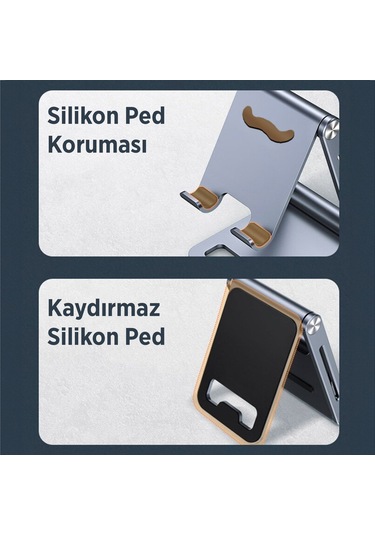 Juo Alüminyum Katlanabilir Metal Masaüstü Telefon Tutucu Standı Gümüş Gümüş