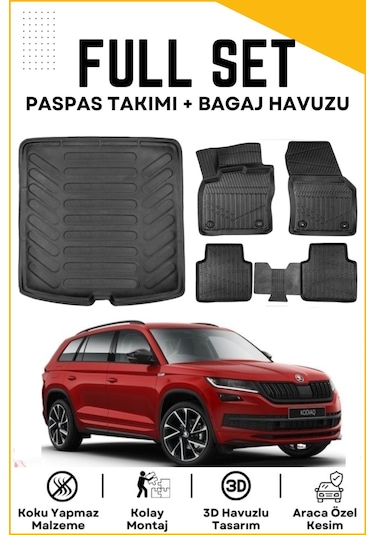 Skoda Kodiaq 2023 Model Birebir Uyumlu Bagaj Havuzu+paspas Seti